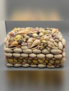 Handmade Seashell Jewelry Box Organizer Circa 1950s Kitsch